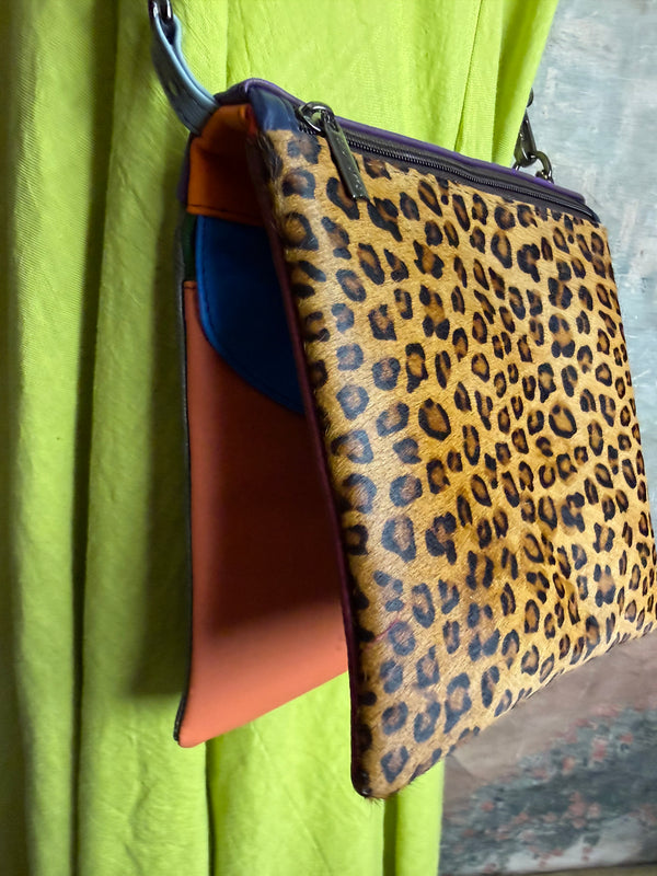 Soruka burgundy leather crossbody bag with orange trim and silver zipper, colorblock mini purse with chain strap - 23