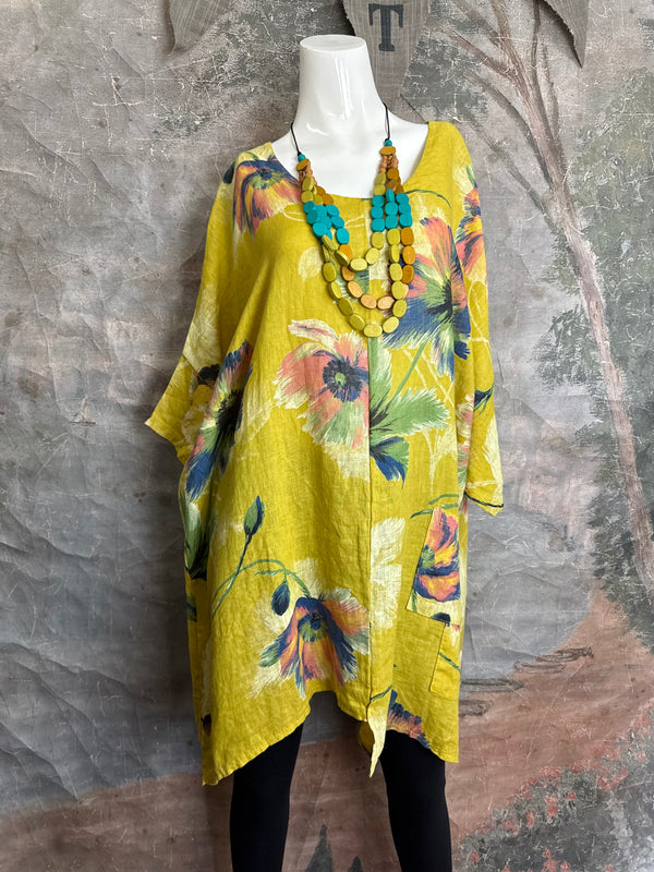 91225 Flower Garden Linen Top-Yellow