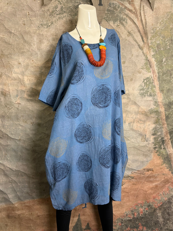 91311A Circles Drawstring Dress-Blue