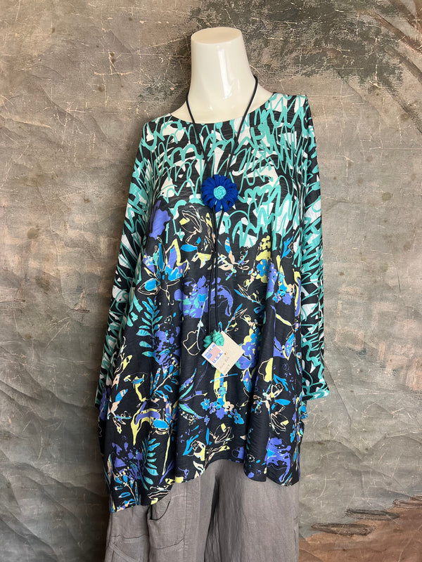 T1369K White Knit Whimsy Top-Lagoon