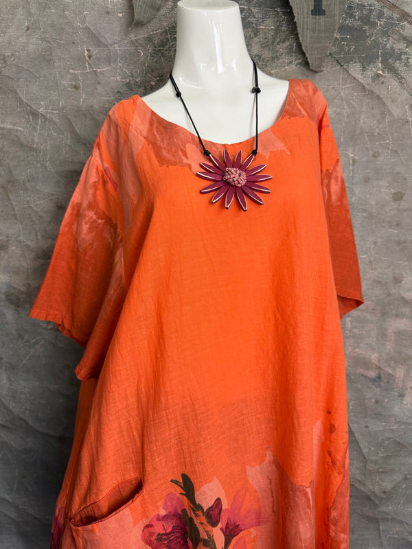 90847B Painters Garden Dress-Orange