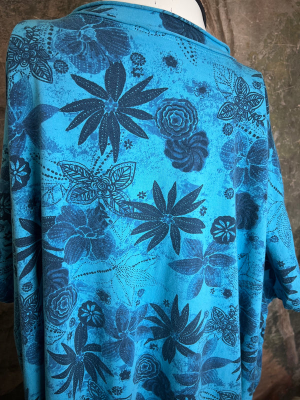 ID715 Floral Elbow Tunic Tshirt-Ocean