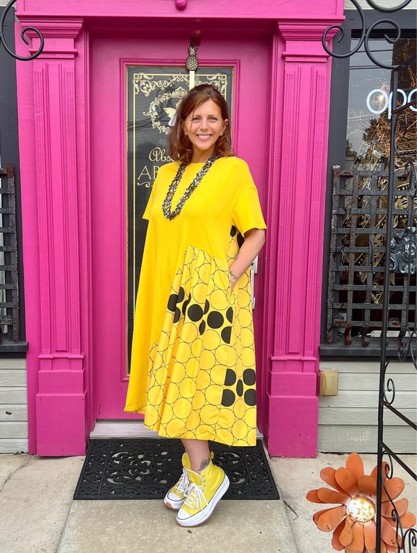 0662 VC Polka Dot Dress-Black/Yellow