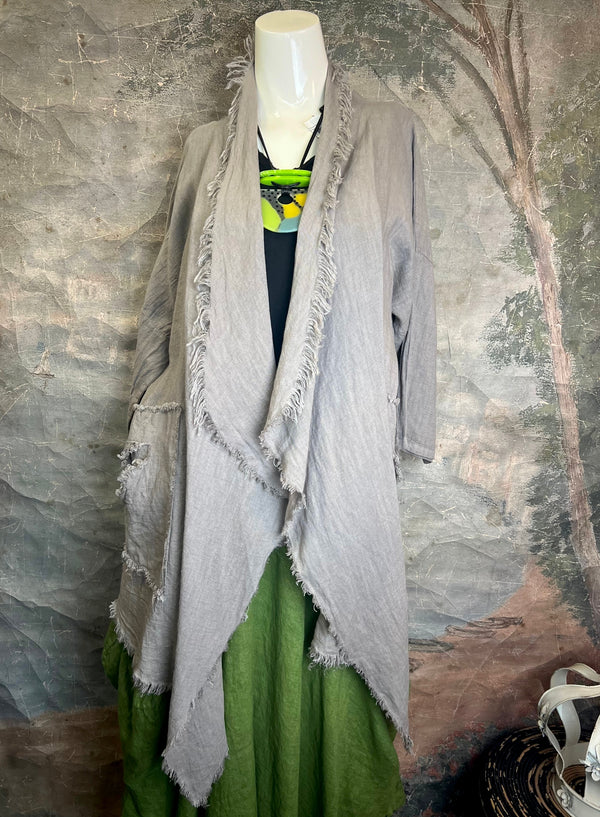 31037 Linen Frayed Midi Duster
