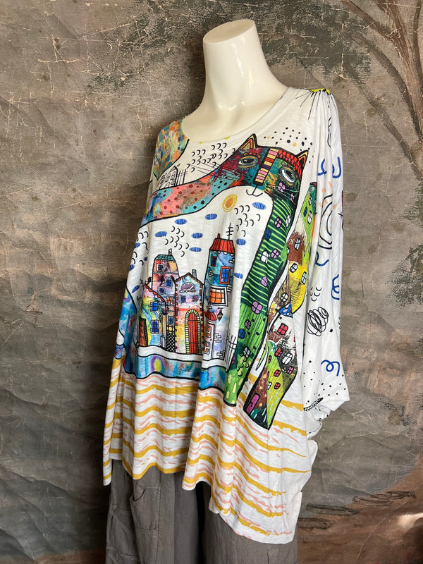 T1369K White Knit Whimsy Top-Whiskers CIty Meow Town