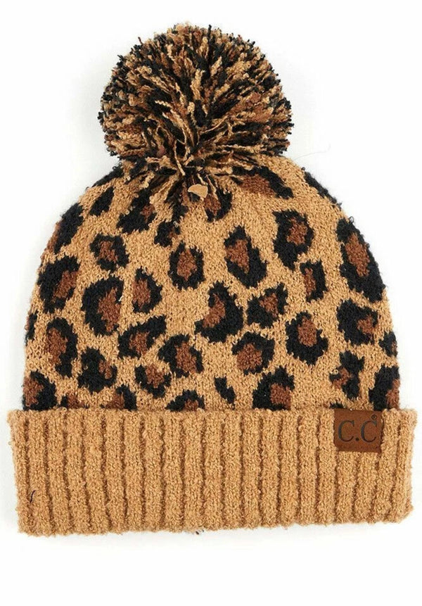 C.C Jacquard Knit Leopard Print Cuff Beanie