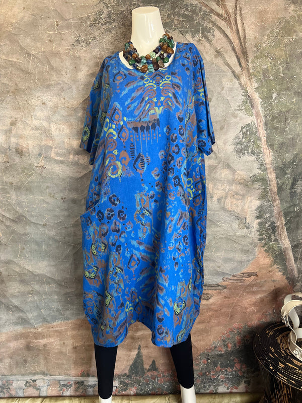 90847 Paint Splotch Print Dress-Blue