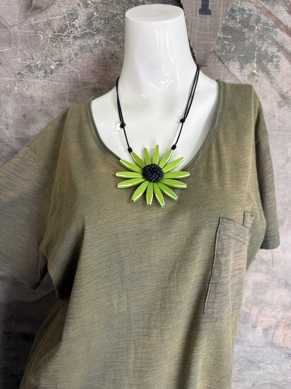 JG- Moon Dance V-Neck Tee-Vintage Moss