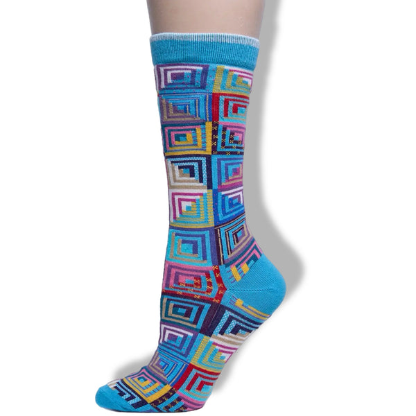 WW13 American Quilt Socks-Log Cabin Turquoise