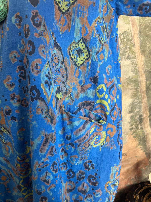 90847 Paint Splotch Print Dress-Blue