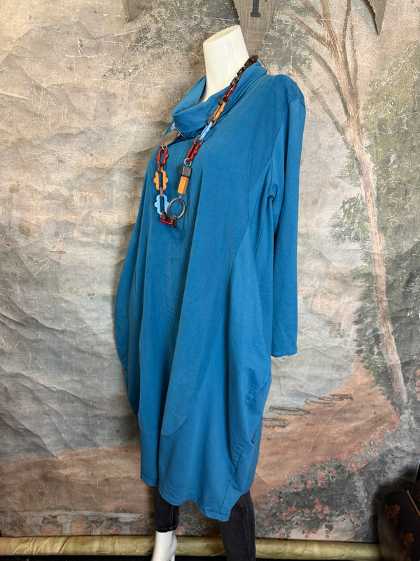 6512AU Cowlneck Bubble Dress-TEAL