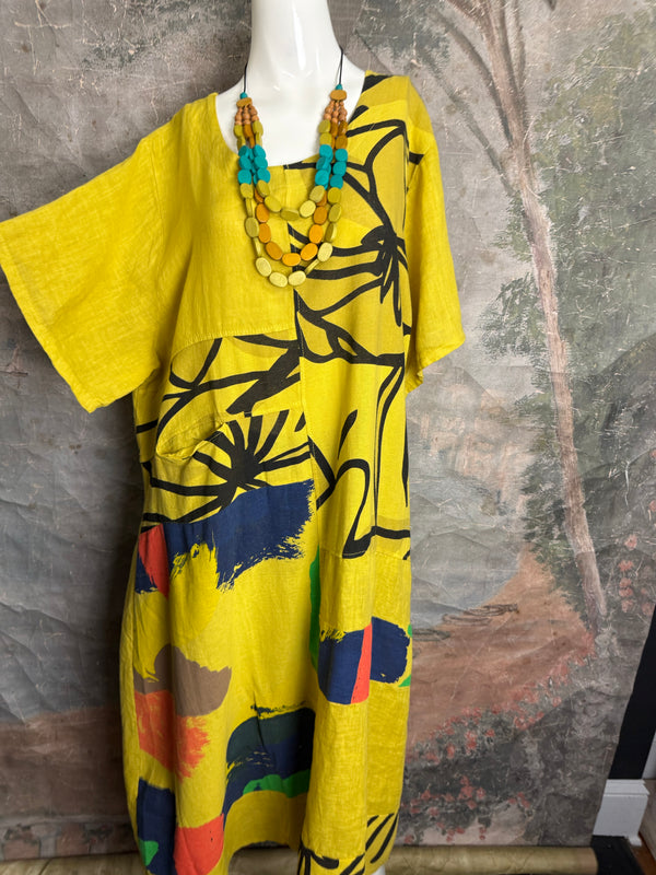 90617P-23 Linen Paint Dress-Mango