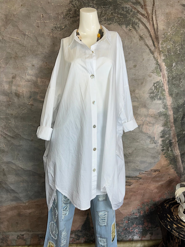 91750 Oversized Cotton Poplin Shirt-White