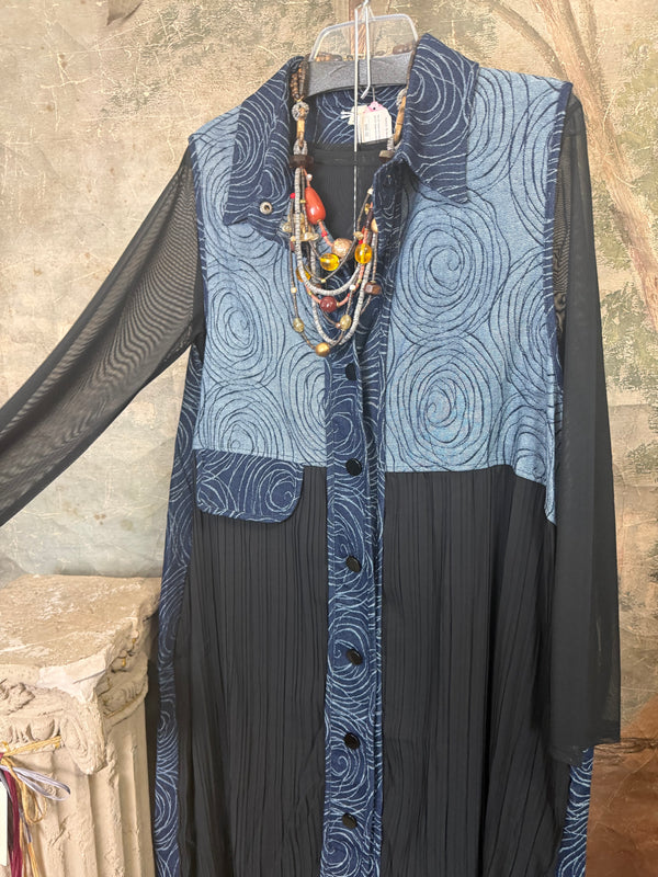 0709 Pleated Vest Denim Duster