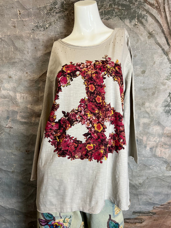 PLV-532T Peace Sign Flower Tee-Natural