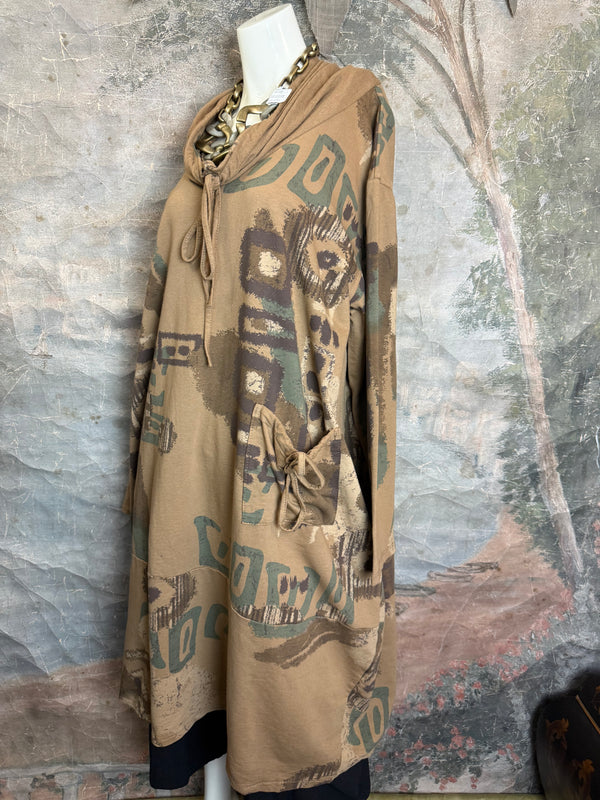 91968 Abstract Sweatshirt Dress-Camel