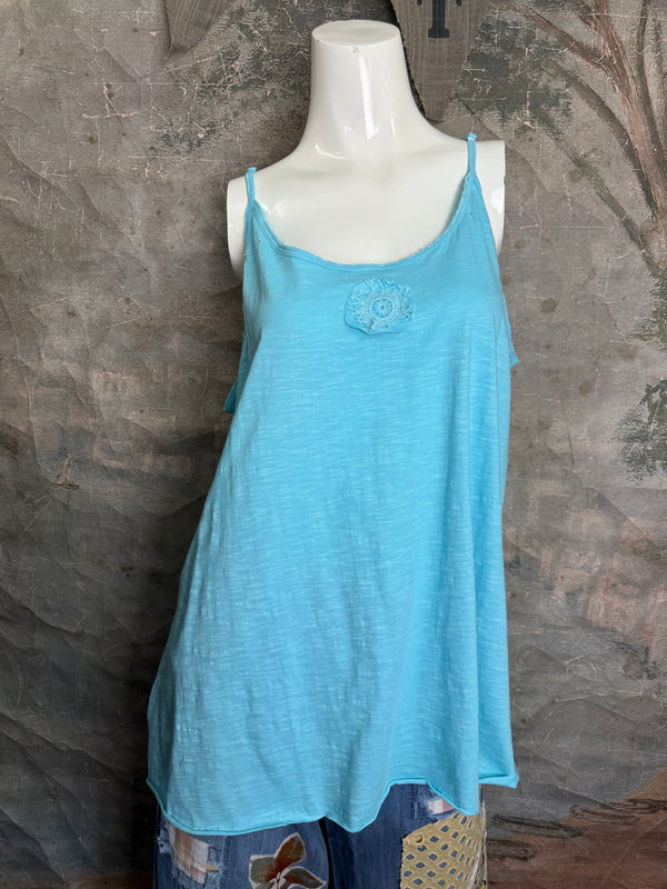 PL-RE110 Raw Lace Cami Tank-Blue Bells