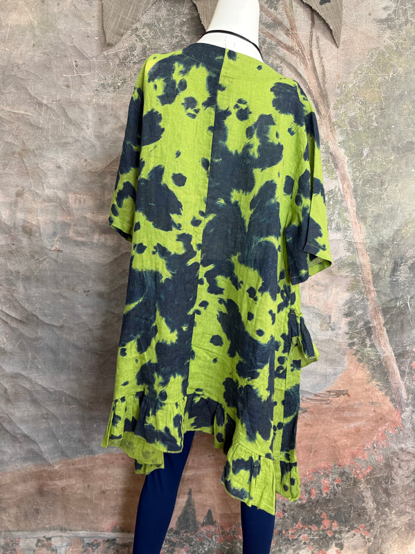 91307T-62 Ruffle Tie-Dye Tunic-Kiwi