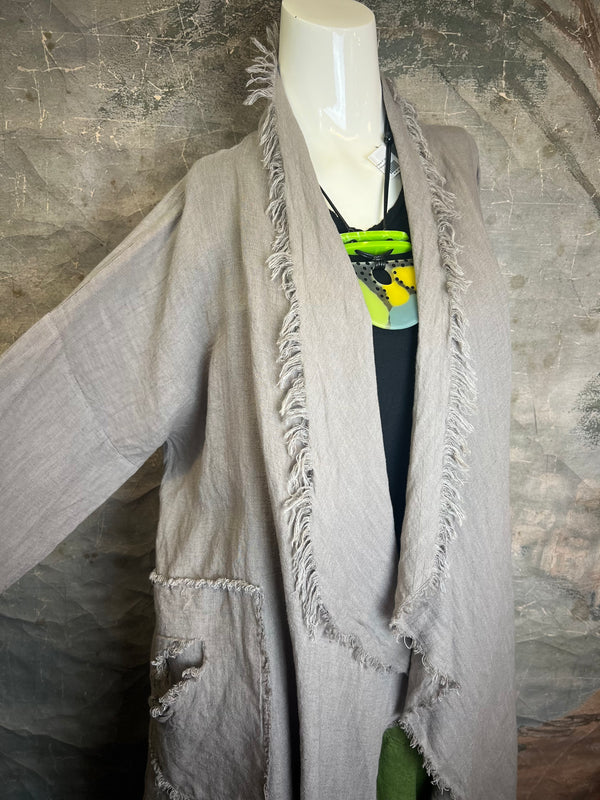 31037 Linen Frayed Midi Duster
