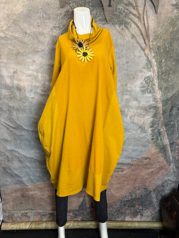 6512AU Cowlneck Bubble Dress-Mustard