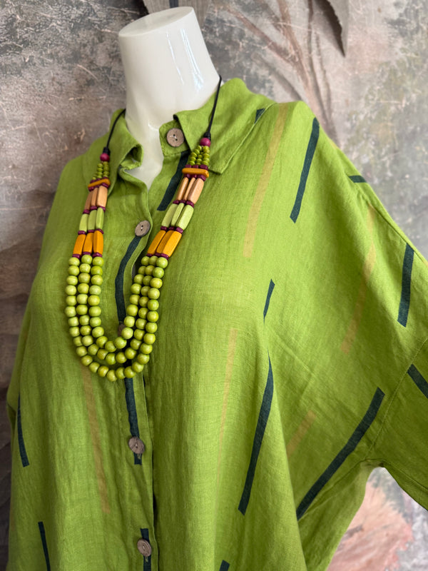 91750S Stripe Big Shirt-KIWI