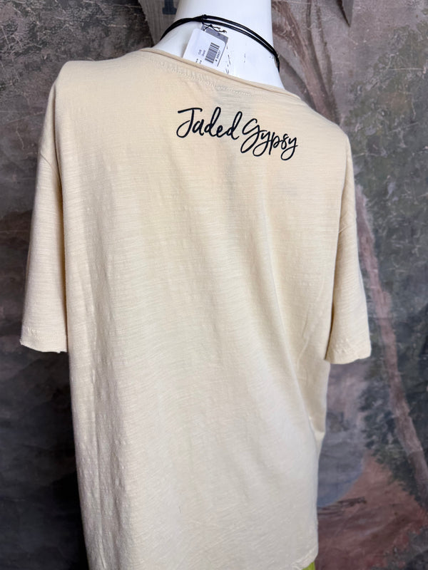 JG- Moon Dance V-Neck Tee-Oats