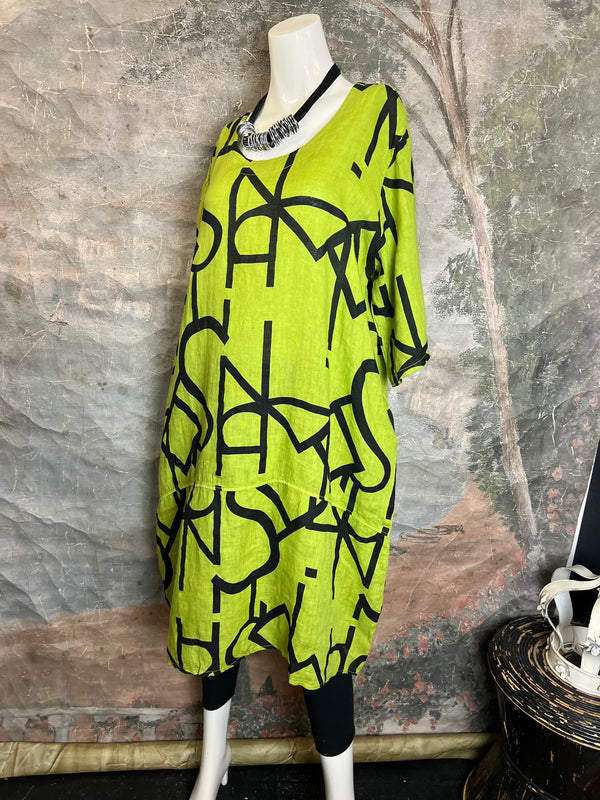 91470 S/Slv Tunic Letter Dress-KIWI