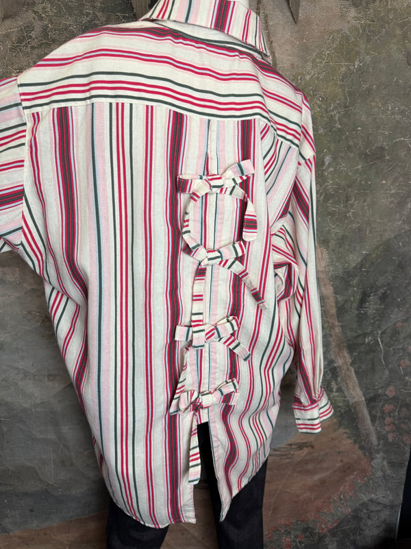 5021 Bettys Linen BF Bow Shirt-CANDYCANE