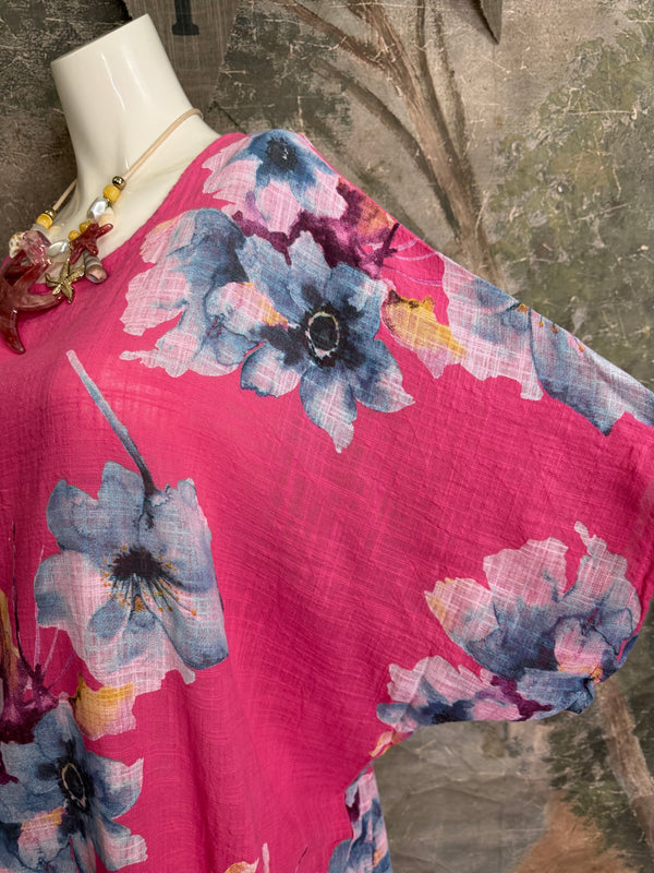91266A Art to Wear Flower Shirt-Fuchsia