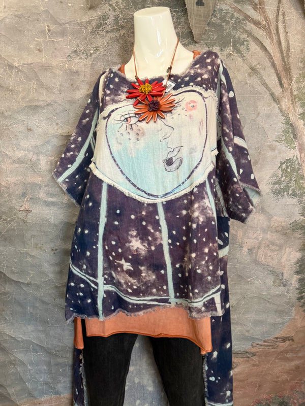 782 High Low Linen Tunic Top-NAVY/MOON