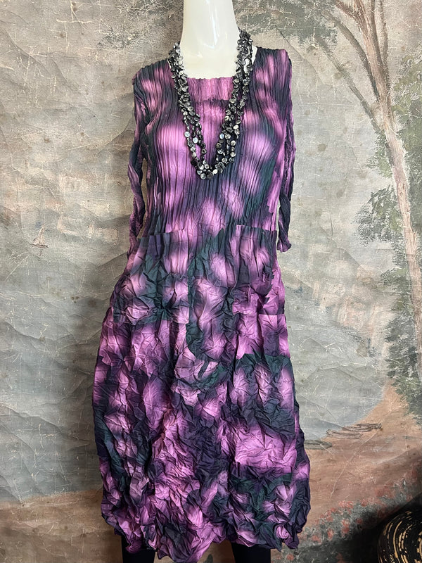 ACD544 3/4 Slv Smash Dress-Purple Leaf