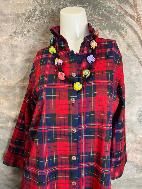 PL88-739 Mad For Plaid BF Shirt-Red