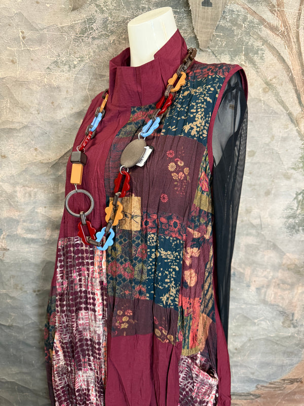 25532 Crushed Mockneck Dress-Wine