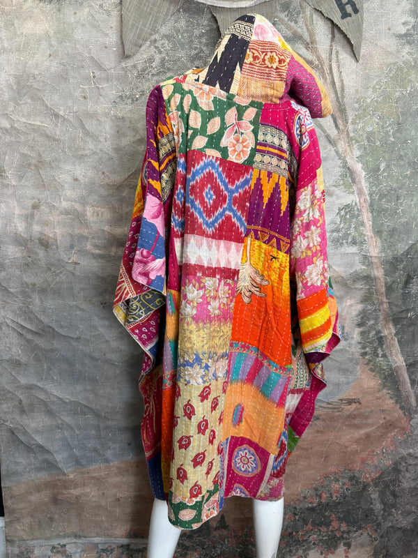 1012w Kantha Poncho Hoodie Dress-2