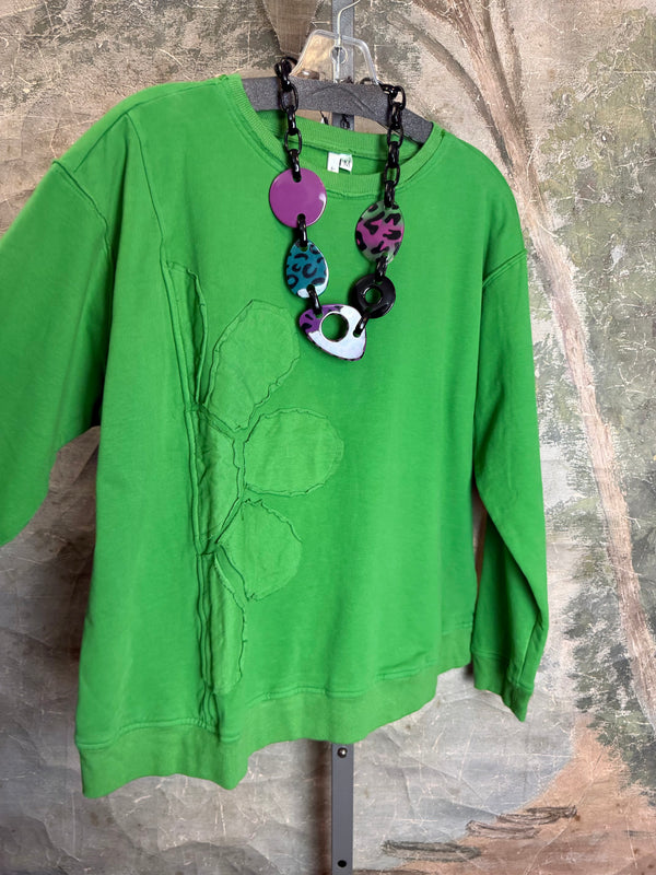 A2995202 L/Slv Flower Sweatshirt-Pine Green