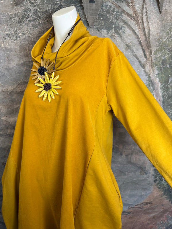 6512AU Cowlneck Bubble Dress-Mustard