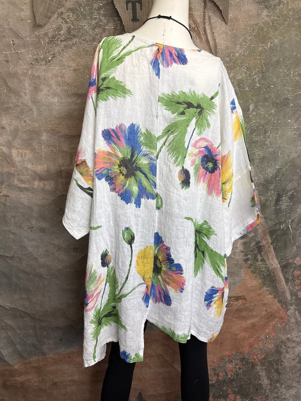 91225 Flower Garden Linen Top-White