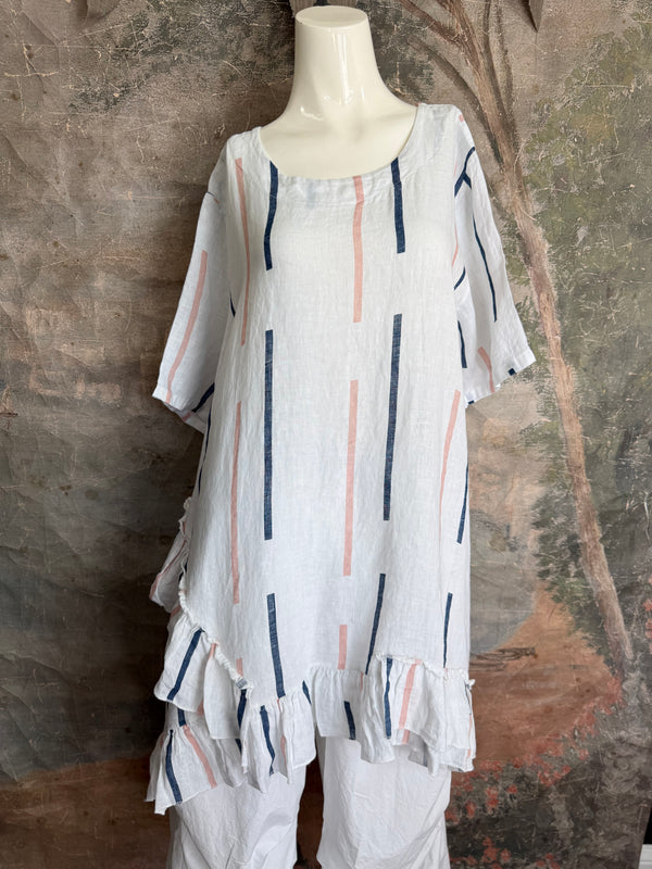 91307S Ruffle Stripe Tunic-White