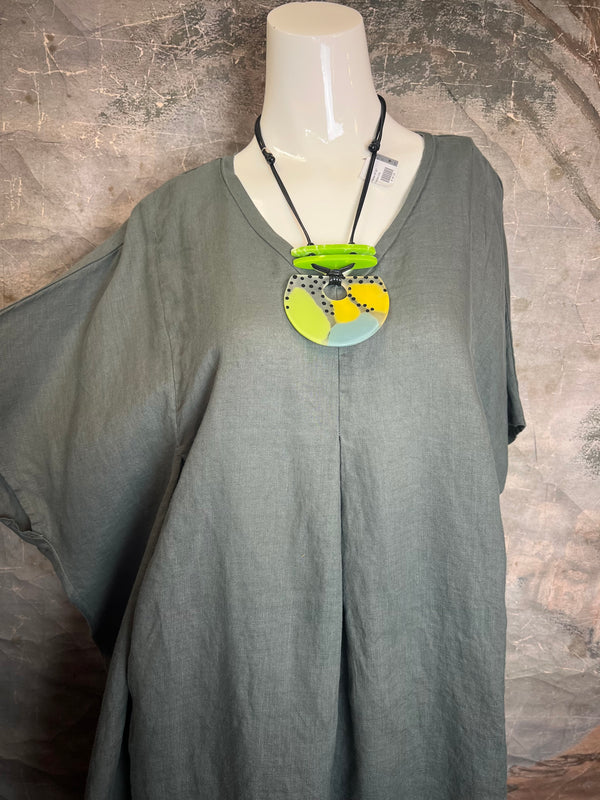 6039 O'Size Linen Pleated Tunic-Clay