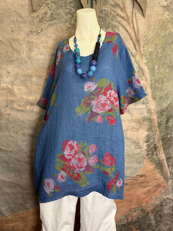 90645-62 Rose Pocket Tunic-Blue