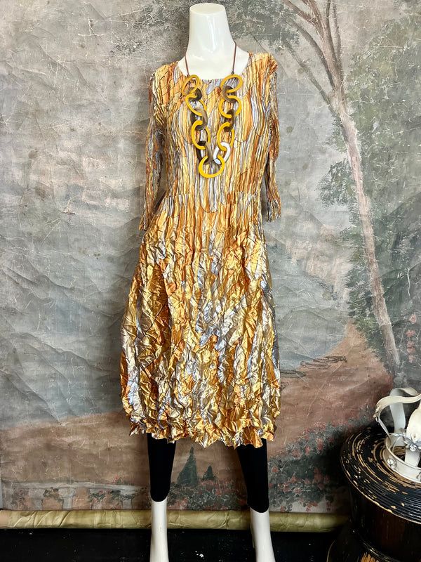 ACD544 3/4 Slv Smash Dress-Golden Feather