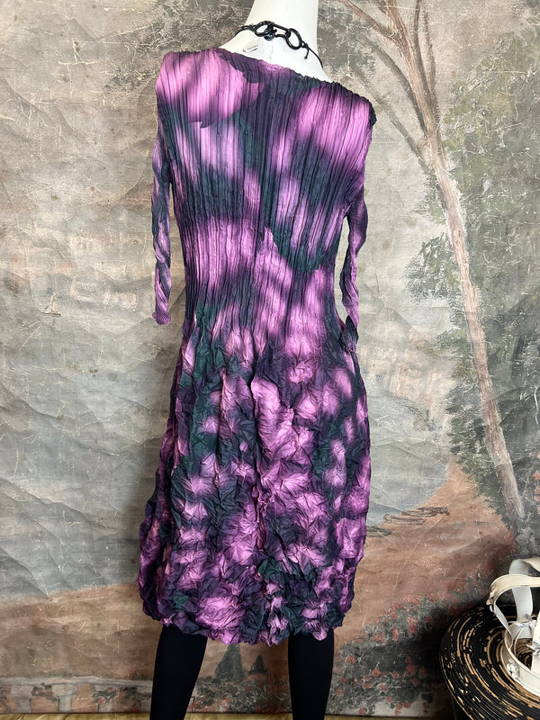 ACD544 3/4 Slv Smash Dress-Purple Leaf