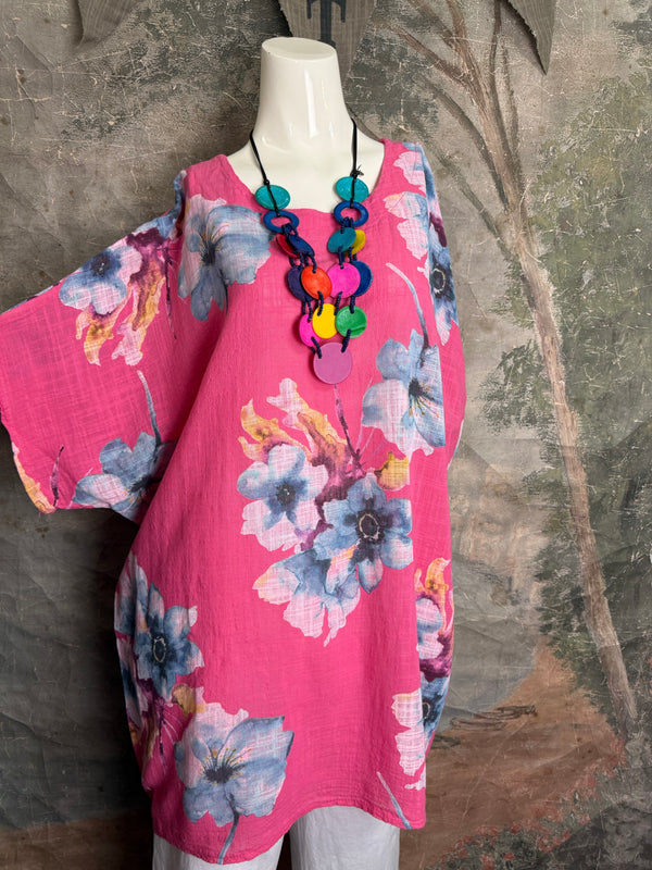 91266A Art to Wear Flower Shirt-Fuchsia