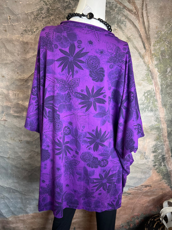ID715 Floral Elbow Tunic Tshirt-Violet