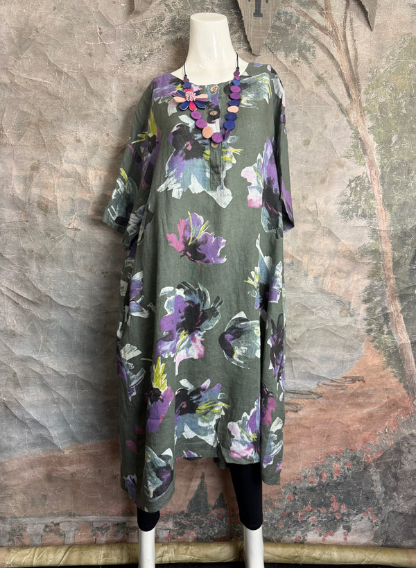 91877-52 Artful Bloom Dress-Olive