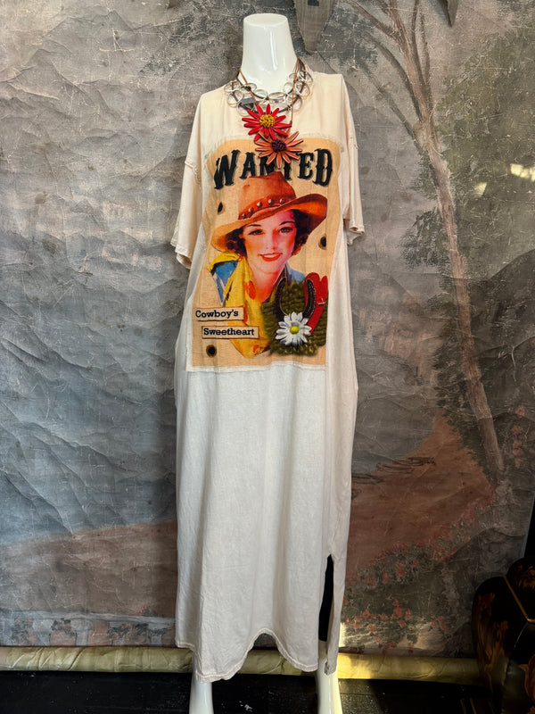 T839 Short Sleeve T-Shirt Dress-Cream/Yeehaw