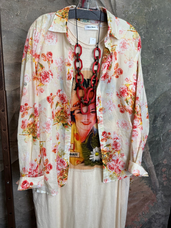T839 Short Sleeve T-Shirt Dress-Cream/Yeehaw