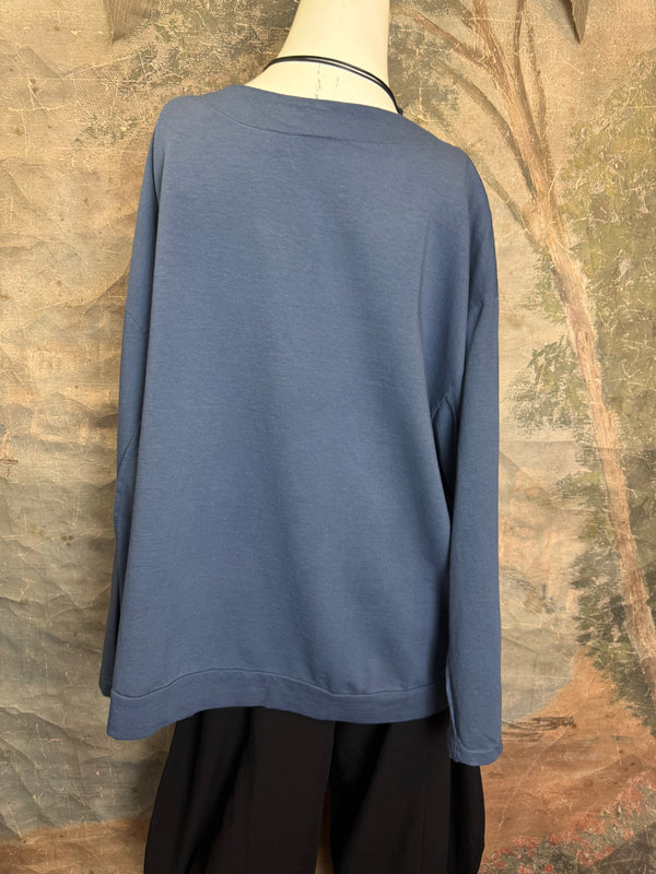 92052 Vintage Pullov Sweatshirt Top-Denim Blue