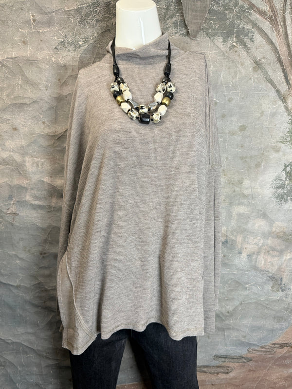 25690 Knit Mock Neck Top-Khaki