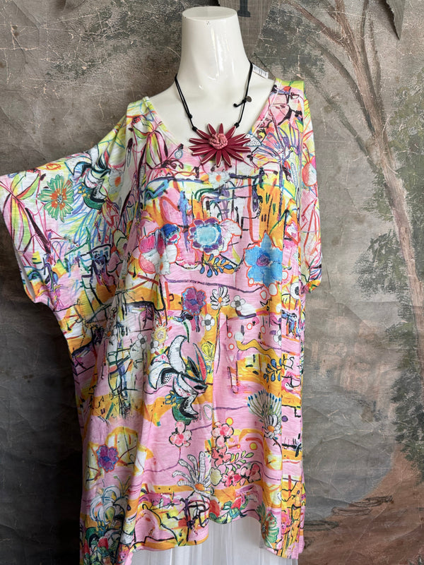 T1640K Vneck Dolman Top-May Flowers